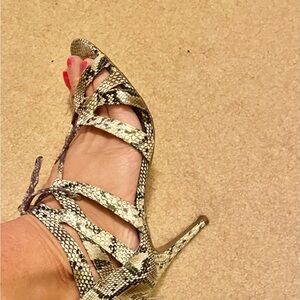 IMPO Snakeskin Heels with Cross Straps and back zipper